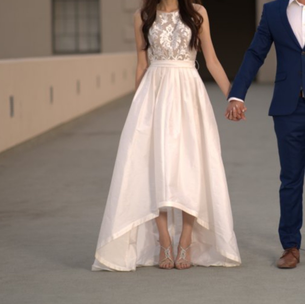 Adrianna Papell Embroidered High-Low Gown